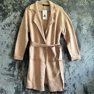 Zesica Women's Beige Belted Knit Cardigan Shacket Sweater Sz Medium NWT